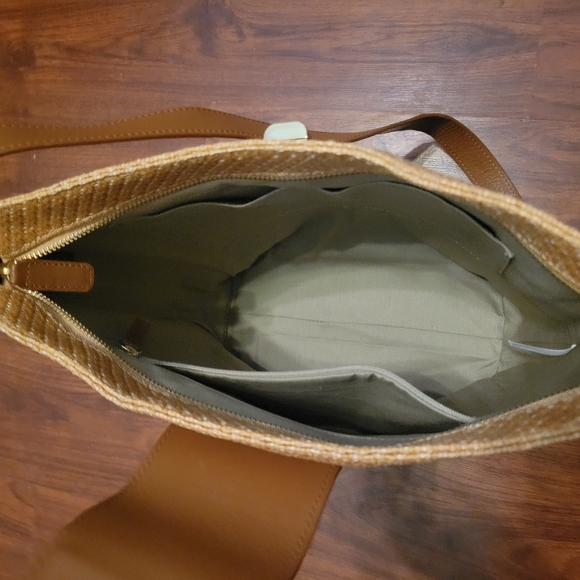 Talbots Woven Leather Shoulder Brown Bag Purse Boho Raffia - Picture 10 of 15